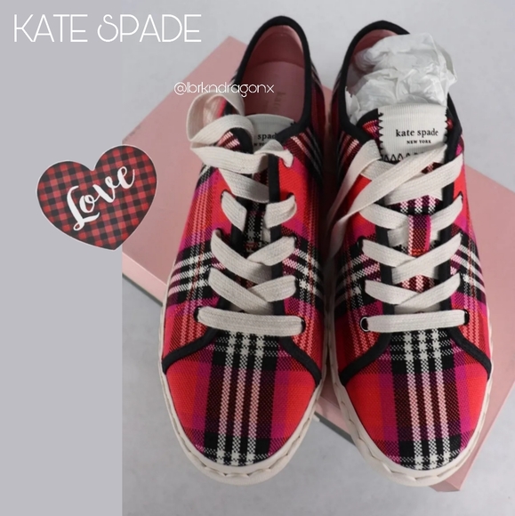 NWT Kate Spade Sneakers Plaid z sister Kicks Lace Up Red Sneaker - Picture 14 of 15